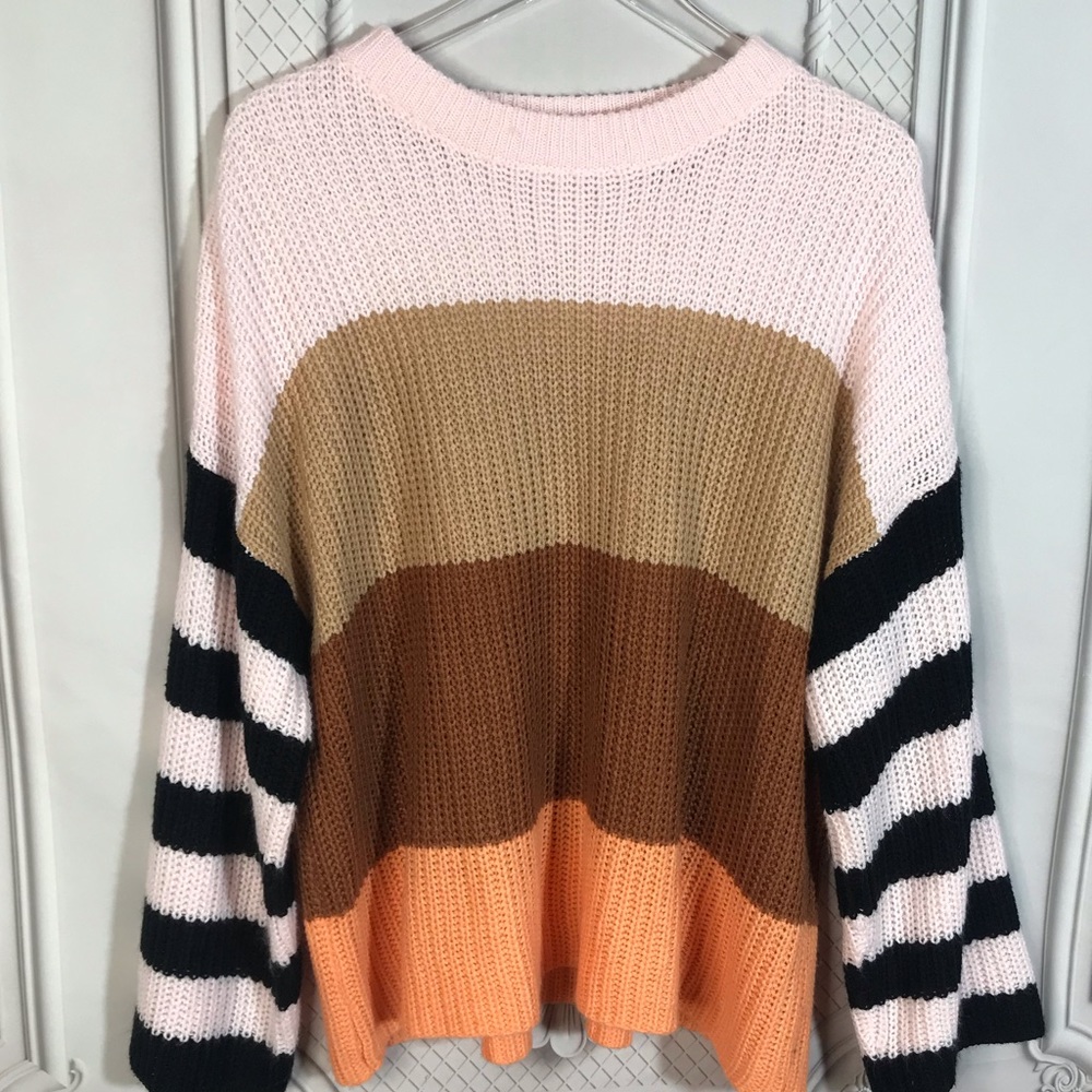 Soft Color Block Light Weight Crew Neck Sweater Grunge